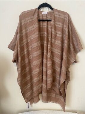 Anne Klein Neutral Taupe Striped Draped Cardigan